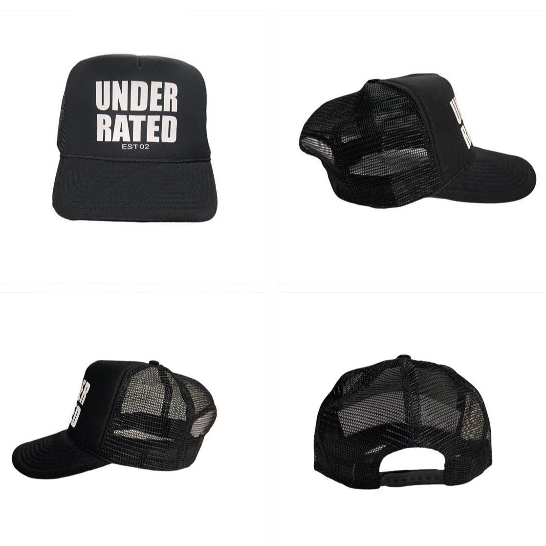 BLACK TRUCKER HAT WITH WHITE FONT