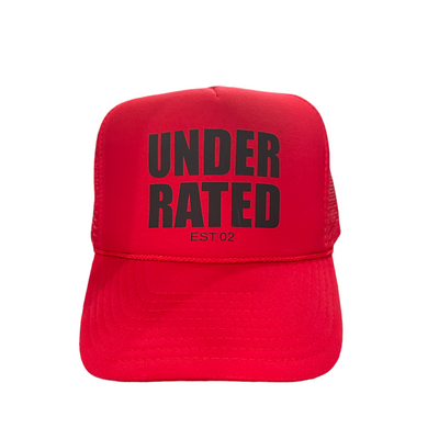 RED TRUCKER HAT WITH BLACK FONT