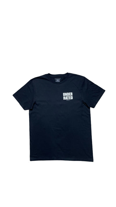 UNDERRATED BLACK T-SHIRT WHITE SIDE TEXT